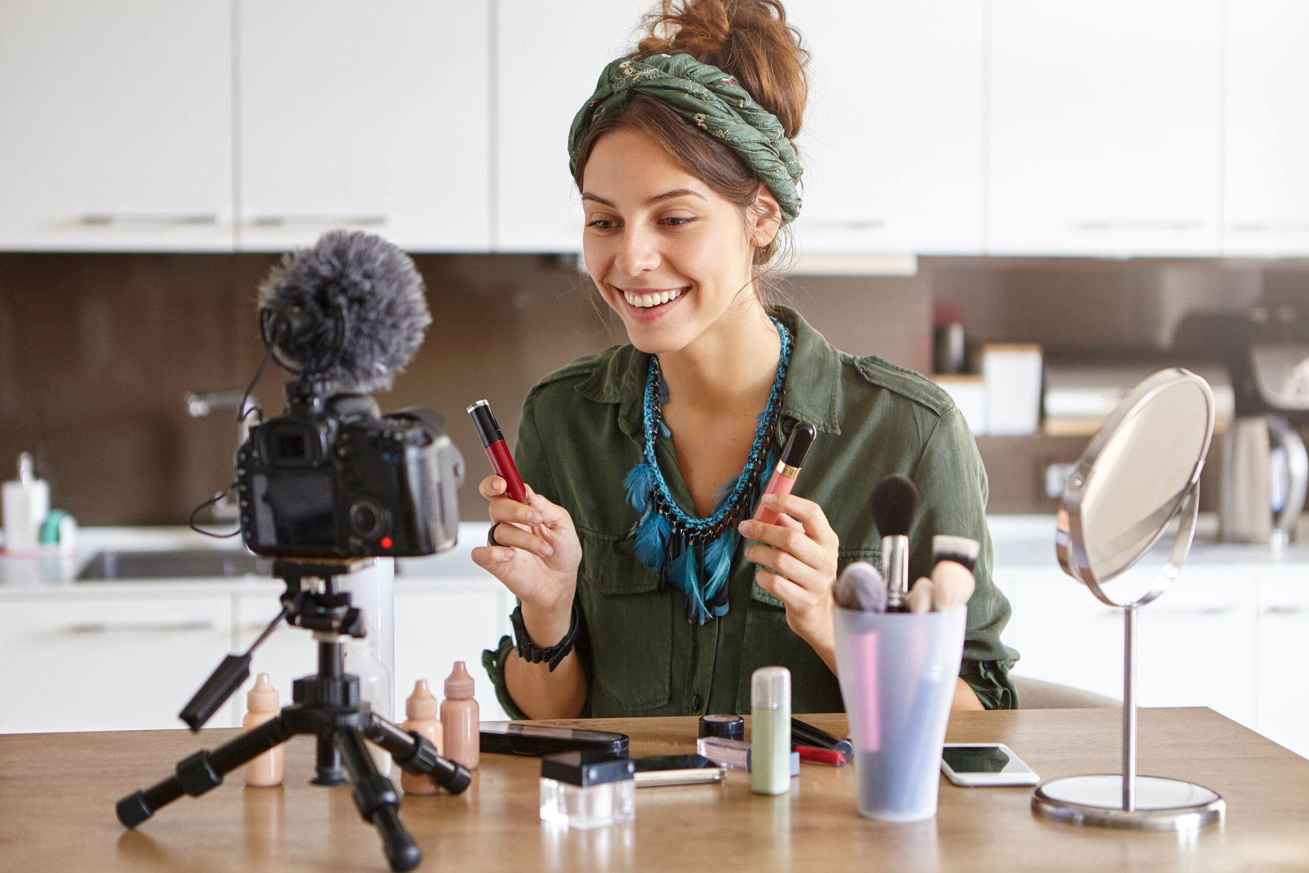 Female Vlogger Filming Makeup Video Scaled